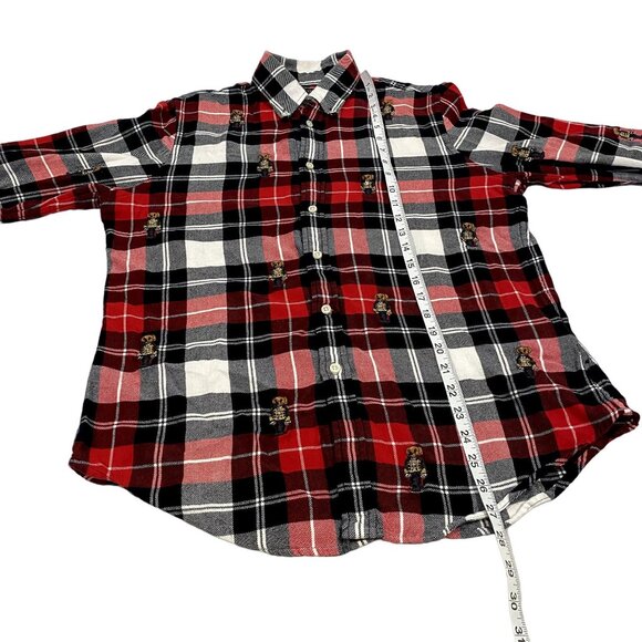 Polo Ralph Lauren Flannel Plaid All Over Embroidered Holiday Bear Women's Size L - Picture 8 of 8